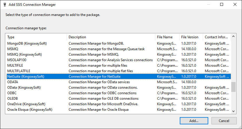add NetSuite SSIS connection